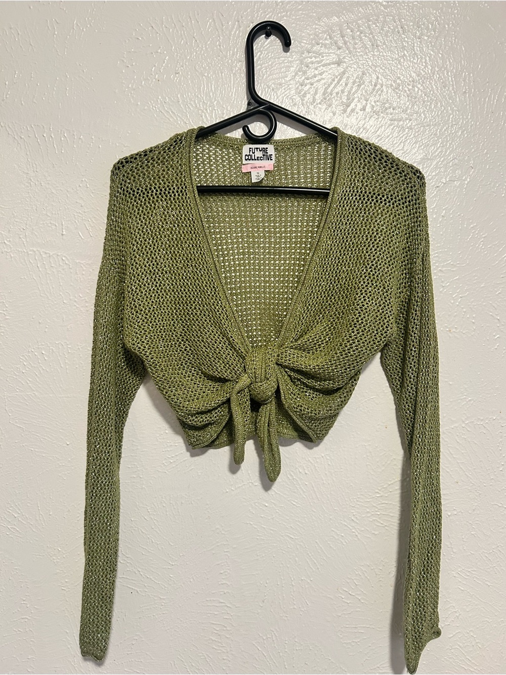 Future Collective Olive Green Tie-Front V-Neck Sweater
